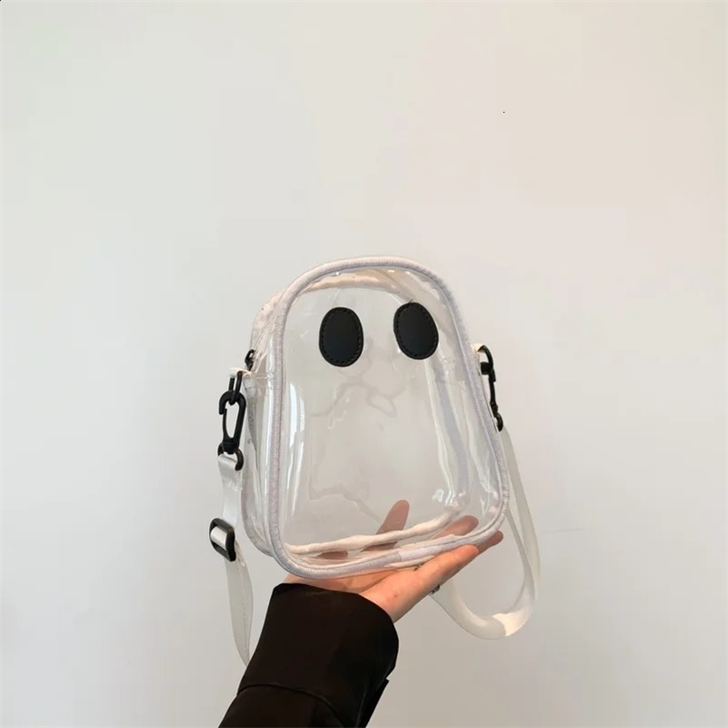 PVC Sacs à bandoulins transparents Halloween Ghost Clear Crossbody Sac Couleur de bonbons réutilisable Sac de messager pour femmes 250422