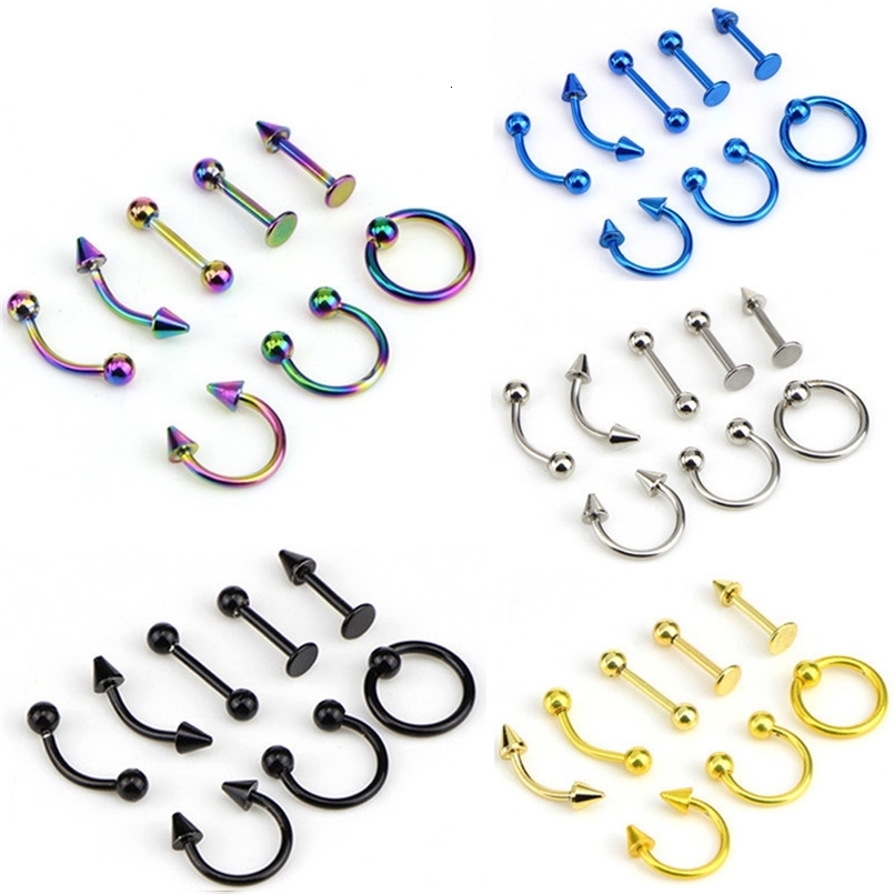 Nose Rings Studs Mixed 8PCS 16G Stainless Steel Helix Piercing Jewelry Ear Eyebrow Lip 230325