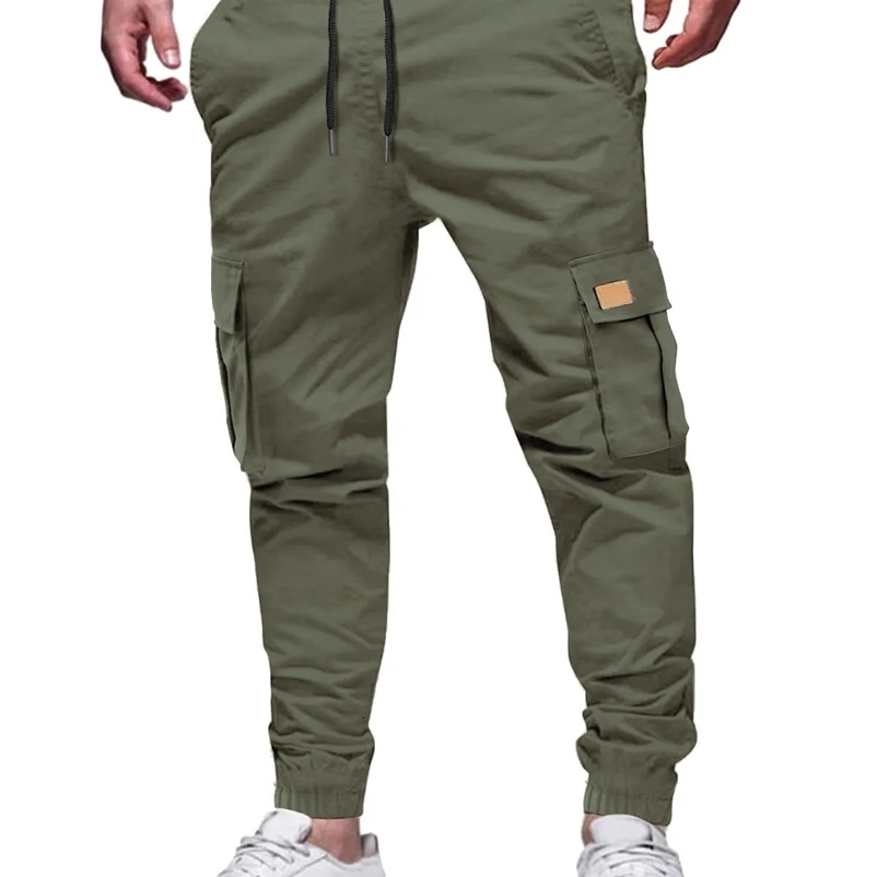 cargo pants mens loose casual clothing solid gray multi -function work wears black jogges cotton casual male pants250214bj