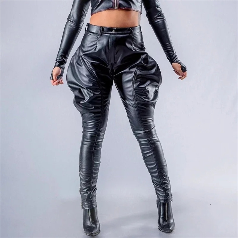 Women Casual Faux Leather Breeches Pants Black Jodhpurs PU High Waist Harem Pencil Trousers Motorcycle Biker Fetish Clothing 240820
