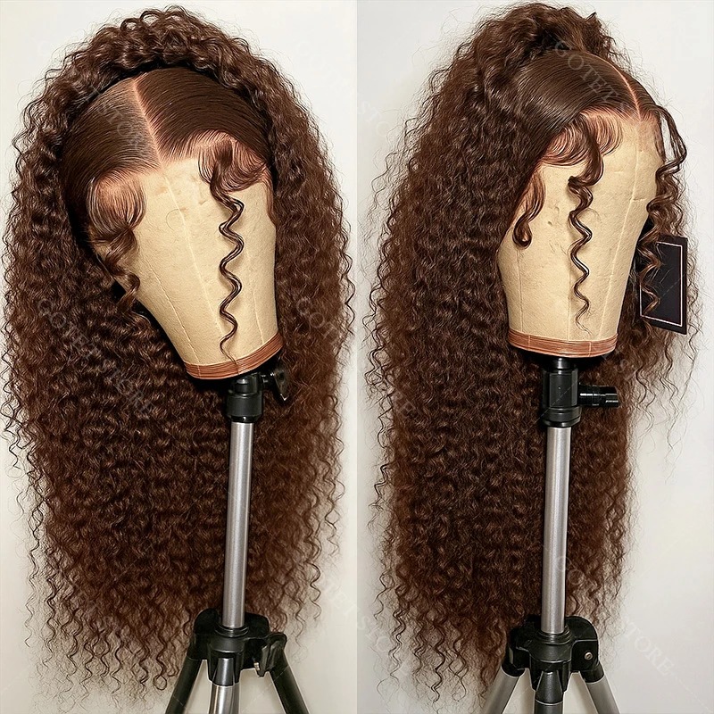 Chocolate Brown Curly Lace Front Wig Deep Wave 13x4 Hd Transparent Lace Frontal Wig 100 Human Hair For Women Brazilian Wig 41$