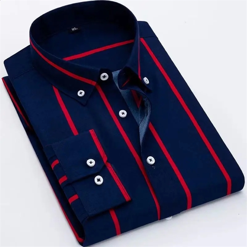 Mens Thin Striped Long-sleeved Shirt Male Slim Business Casual Plaid Breathable Shirts Fashion Men Dress Shirt White Blue Black 240827