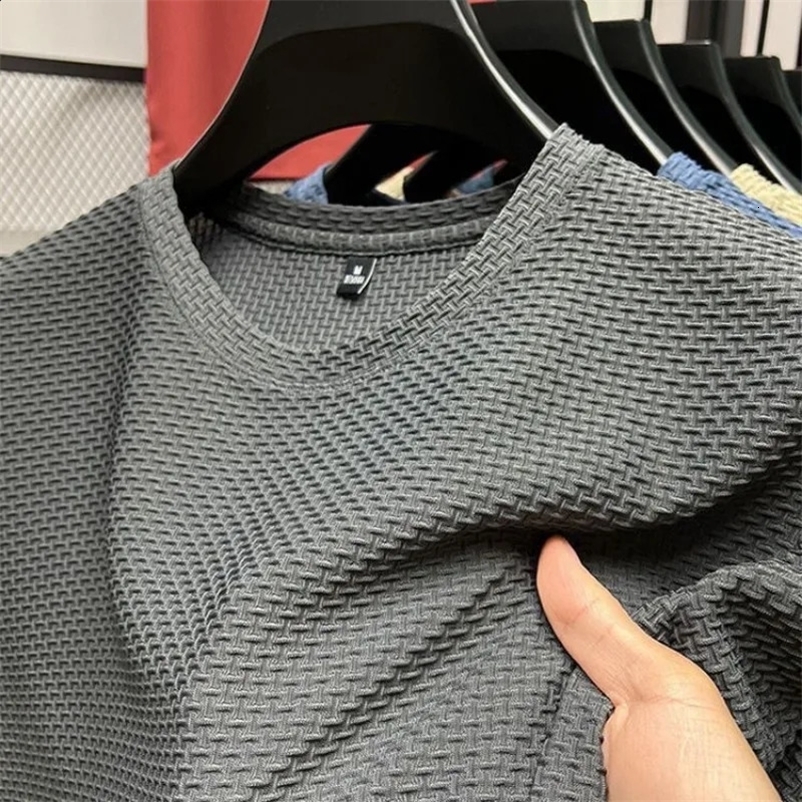 Summer O-Neck T-Shirts Men Ice Silk Mesh Breathable Half Sleeve Top Solid Color Thin Casual Cool Quick-dry Short Sleeve T Shirts250222bj