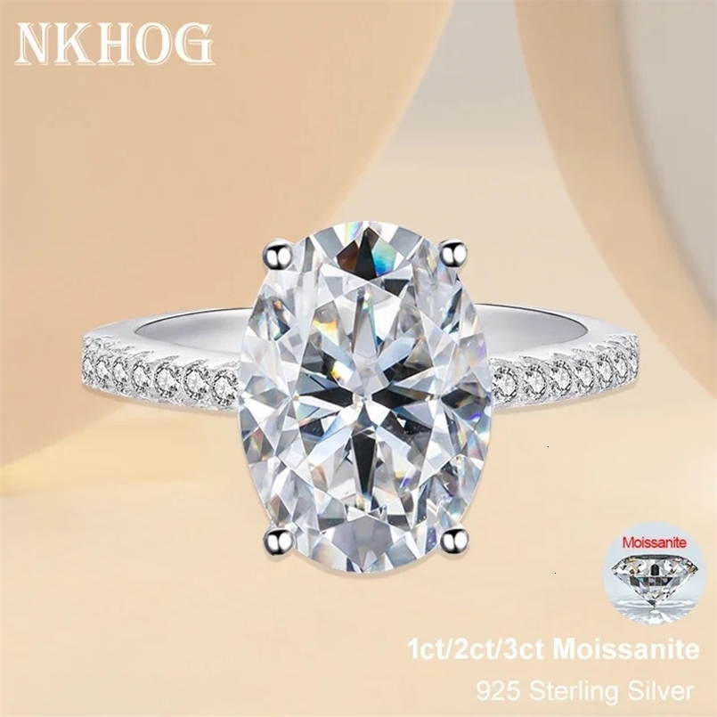 NKHOG 1ct 2ct 3ct Oval Ring Women 925 Sterling Silver D Color VVS Pass Diamond Test Wedding Band No Fade Rings GRA 240625