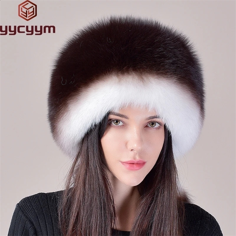 2024 Winter Women Fox Fur Hat Fluffy Soviet Female Outdoor Warm Cap Snow Fur Hats 5 tails Real Fox Fur Cold Bomber Hats 240910