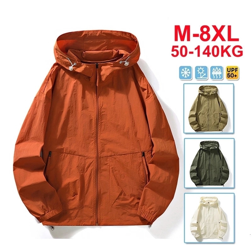 Summer UPF50 UV Sun Protection Skin Coats Men Women Unisex Outdoor Sportswear Ultra-Light Hooded Jackets Plus Size 6xl 7xl 8xl 250219