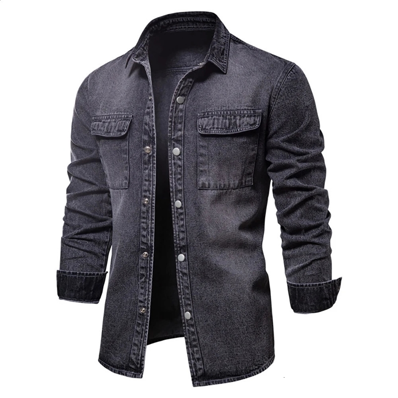 AIOPESON 100% pure cotton denim shirt mens casual solid color thick long sleeved mens spring high-quality jeans mens shirt 240827bj
