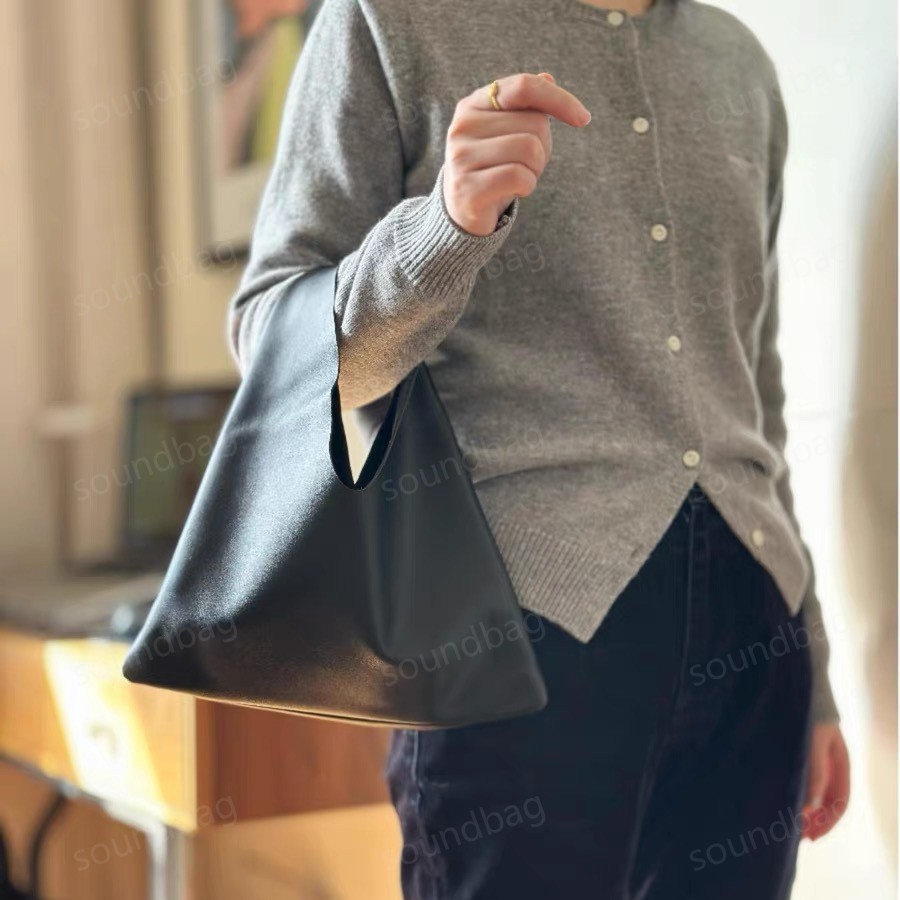 Quiet-Luxury Row Triangle Tote Small Bindle Style, Top-Layer Cowhide, Ultra-Light Soft Leather Handbag, Minimalist Wrist/Underarm Carry, Everyday Sh