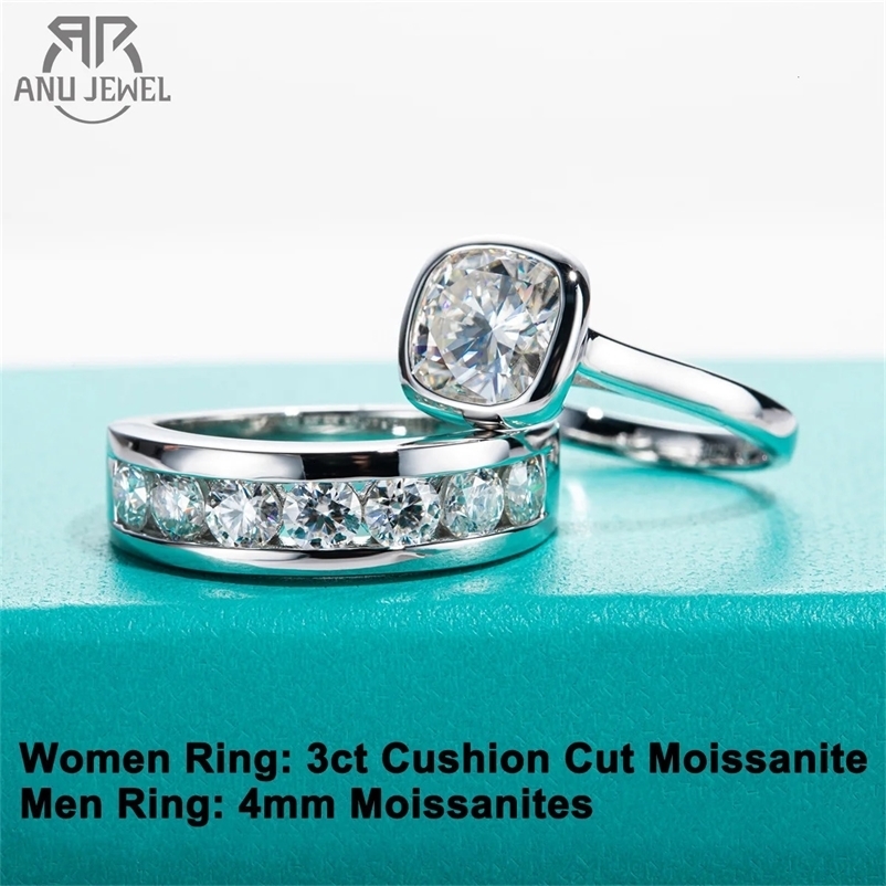 Wedding Rings AnuJewel D Color Couple Rings For Lovers Wedding Band Engagement 925 Sterling Silver Rings Set Jewelry Wholesale 231027bj