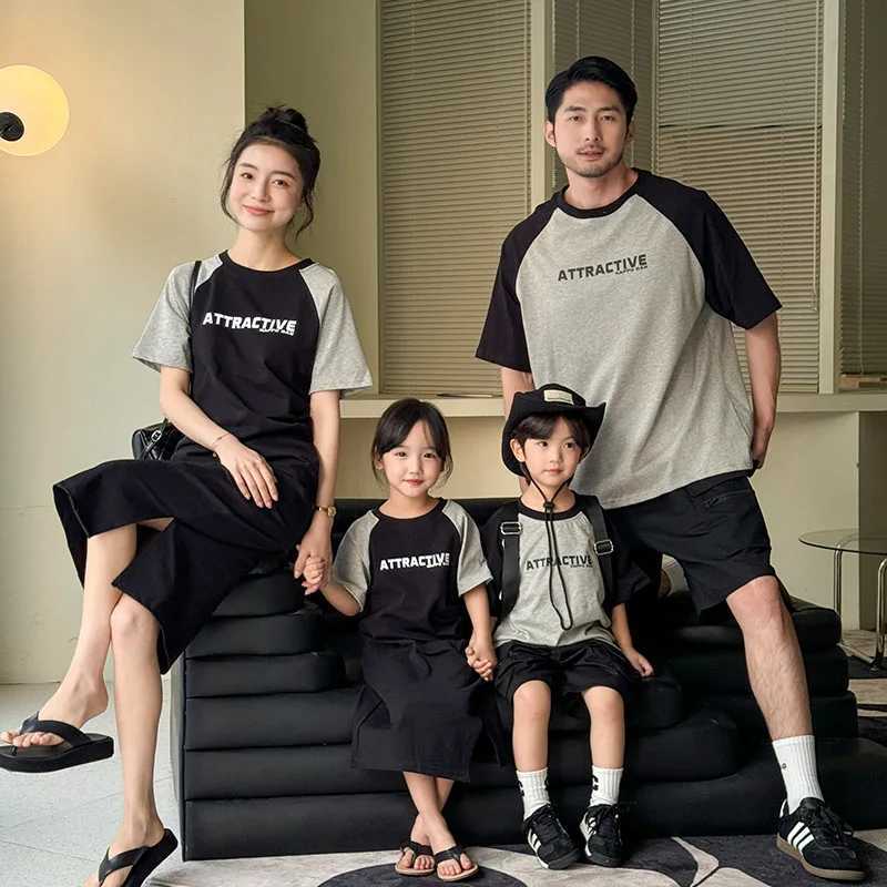 2025 Korean Style Family Matching TShirts Couple ParentChild Outfits Mom Dad Son Daughter Spliced Short Sleeve Summer Tee X250923