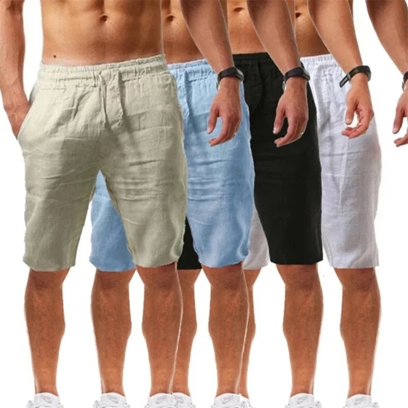 Mens Cotton Linen Shorts Pants Male Summer Breathable Solid Color Linen Short Trousers Fitness Streetwear S-3XL250312bj