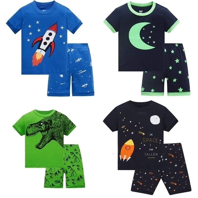 Enfants Pyjamas Ensemble Été Enfants Manches Courtes Vêtements De Nuit Rocket Garçons Dessin Animé Pyjamas Vêtements De Nuit 220714