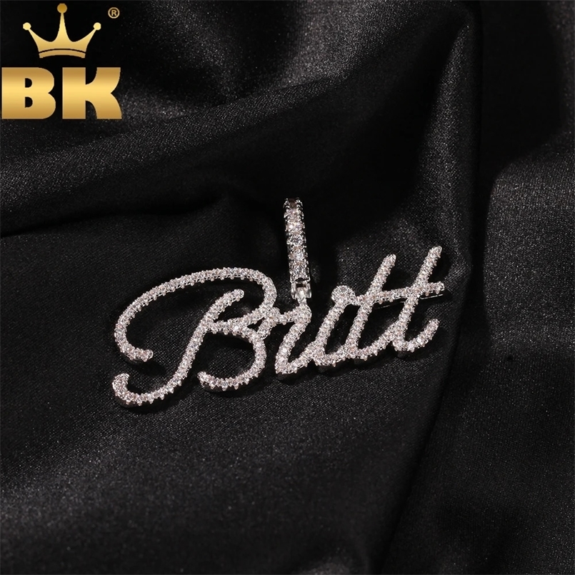 THE BLING KING Custom Style Slim Cursive Letters Pendant Tennis Chain Gold Handmade Flower Font Simple Hiphop Jewelry 240626
