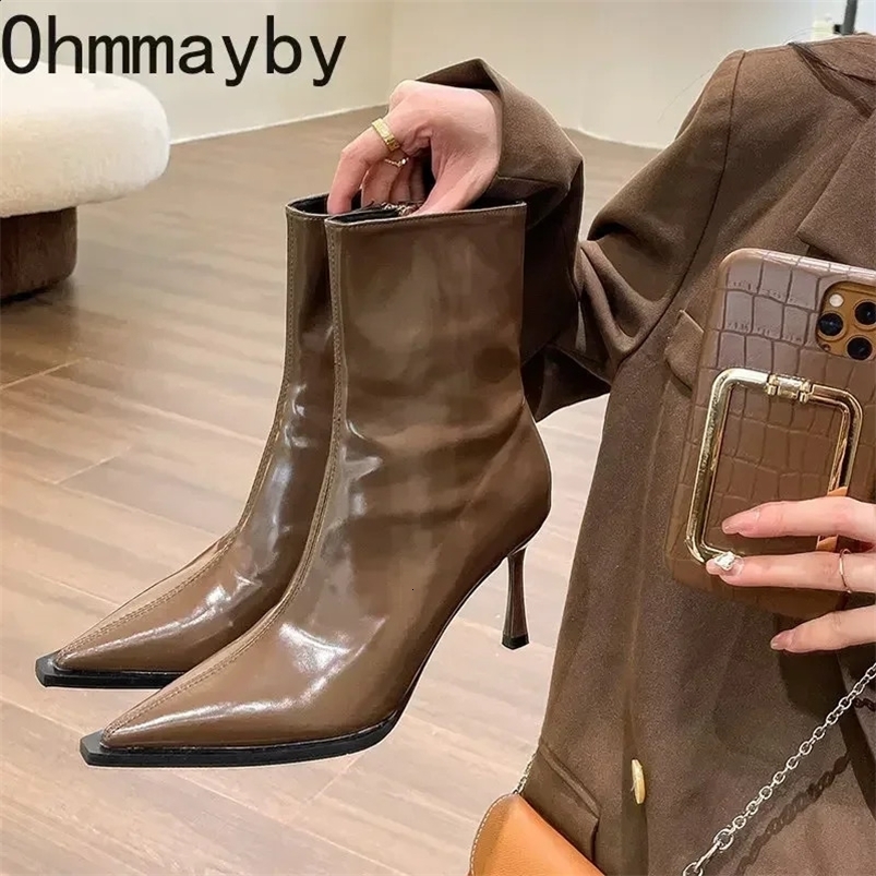 Autumn Winter Short Plush Women Ankle Boots Fashion Pointed Toe Ladies Elegant Chelsea Pumps Shoes Thin High Heel Short Boots 240821