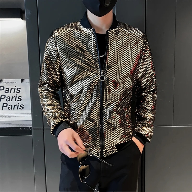 Y2K Mens Streetwear Night Club Stage Thin Motorcycle Jackets Trendyol Men Hip Hop Sequined Bombers Jacket Coat Fashion Clothing 240816