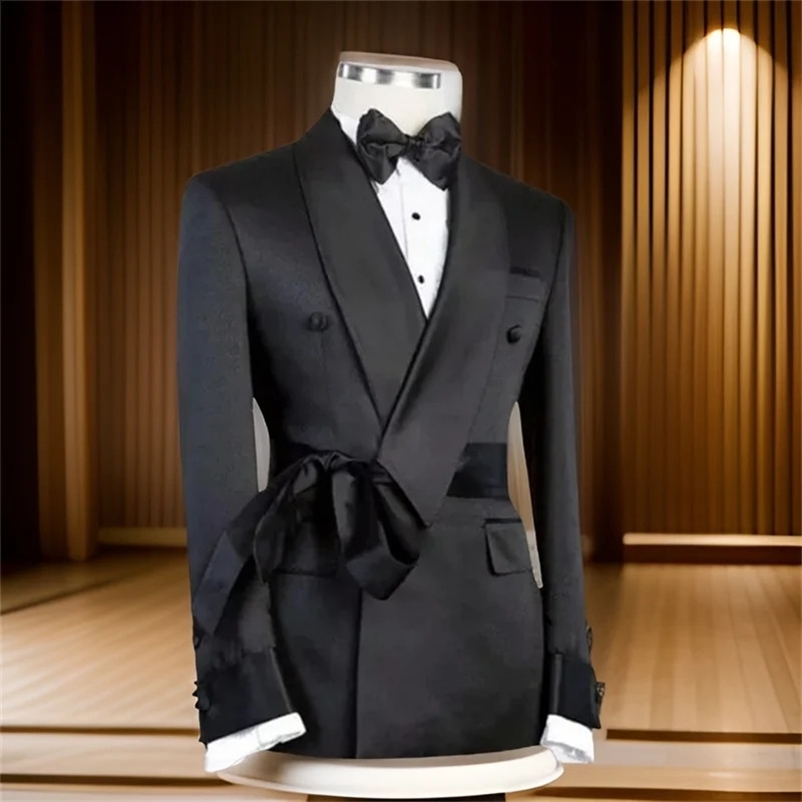 Mens wedding double corset jacket 2024 shawl lapel ultra-thin fit with belt 1 fashionable jacket 241015bj