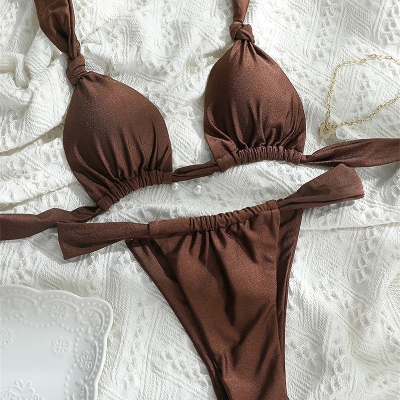 Pleated Bikinis Push Up Swimsuit Sexy Swimwear Women Bandage Beachwear Solid Color Bathing Suits 2024 Bikini Summer Swimsuits250107bj