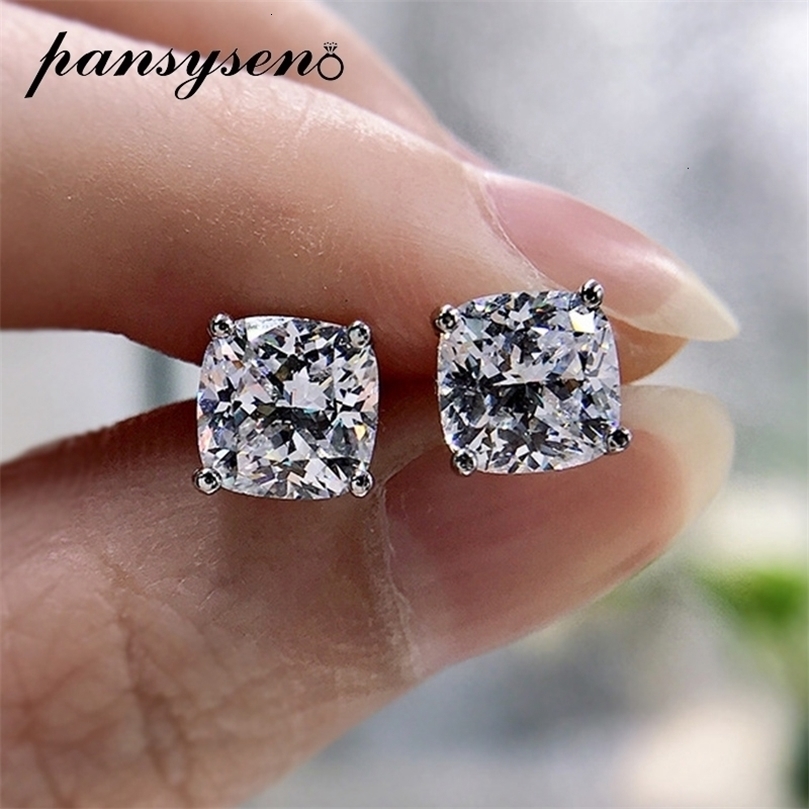 Stud PANSYSEN Sparkling 925 Sterling Silver 7MM Simulated Diamonds Wedding Engagement Earrings Fine Jewelry Wholesale 230816