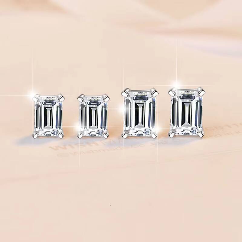 Fine Jewelry Premium Classic Fourclaw 1Ct08Ct Emerald Cut Diamond S925 Sterling Silver VVs1 Moissanite Stud Earrings