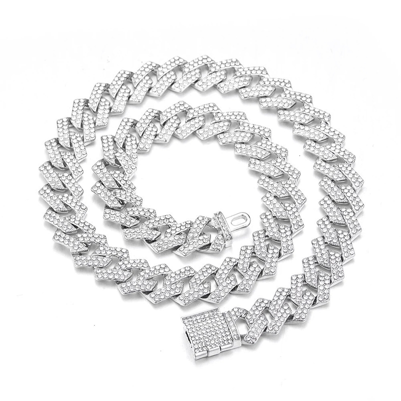 Bracelet Earrings Necklace Cuban Link Chain For Men Silvery Golden Iced Out Miami Necklace Choker for Women with Box Clasp Hip Hop 231130bj