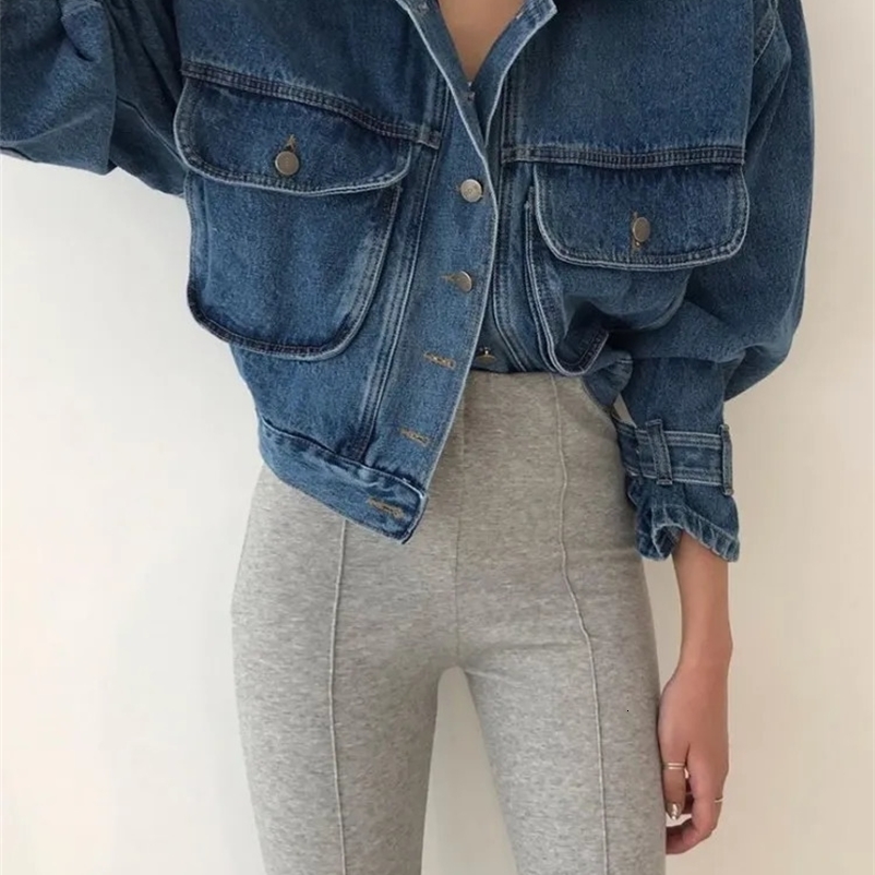 2-color womens casual Jean Coats autumn womens sexy puff denim jacket long sleeved cut womens street girl xh8940 240819bj