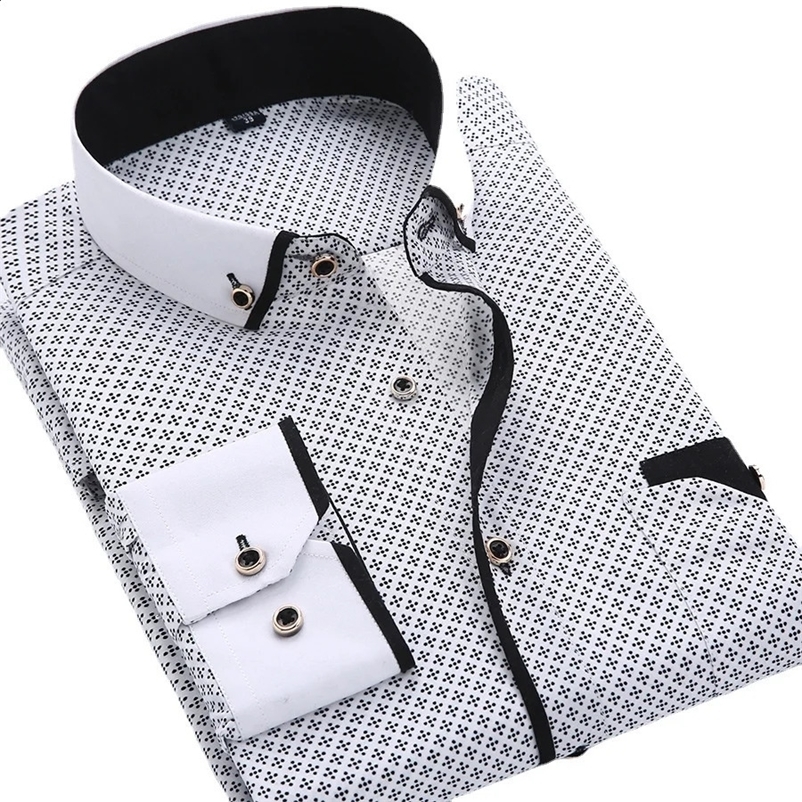 Quality Big Size 5XL Men Dress Shirt Arrival Long Sleeve Slim Fit Button Down Collar Printed Business Social Mens Shirts 240827