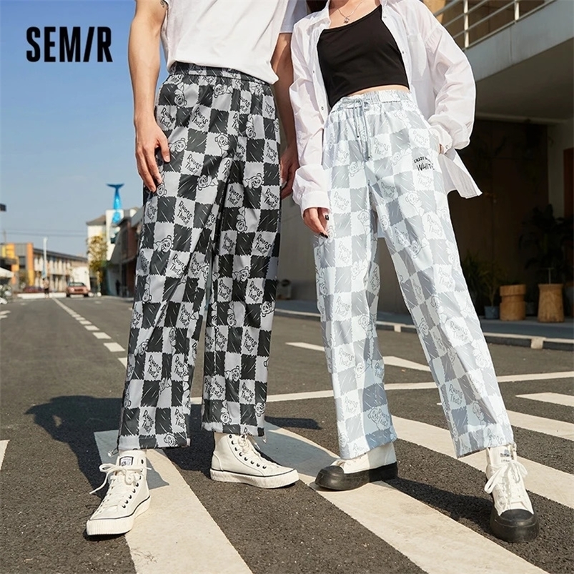 Semir Casual Pants Men Summer Fashion Couples Checkerboard Trendy Cool Cartoon Print Man Pants 240708