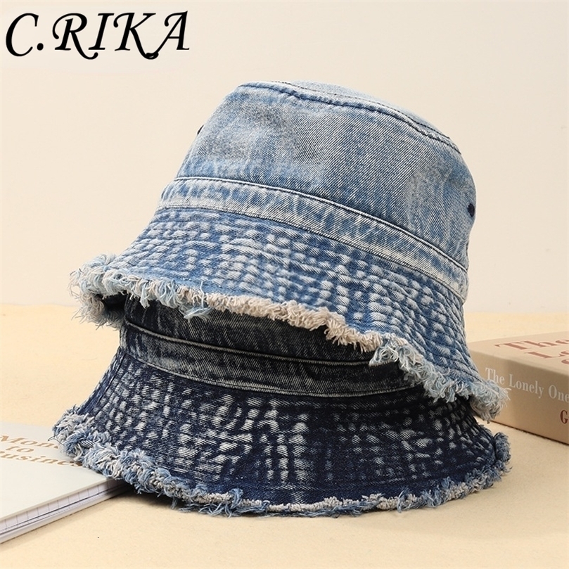 Stingy Brim Hats Korean Washed Denim Bucket Hat Men Women Spring Fashion Japanese Cowboy Panama Summer Sunscreen Fisherman Hat 220916