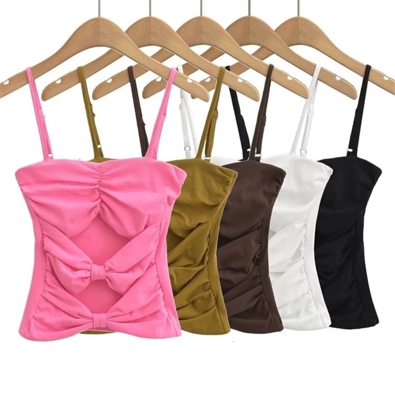 TRAF Y2K White Bowknot Hollow Out Women Camis Spring Sleeveless Slim Backless Stretch Female Crop Top Bustier 240327