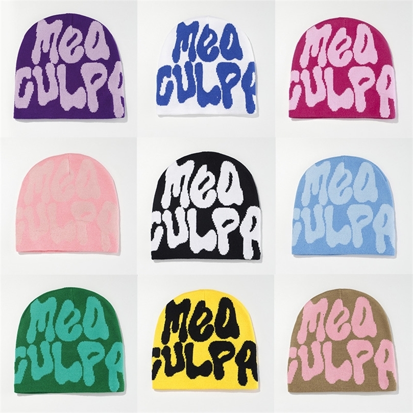 BeanieSkull Caps Mea Culpas Beanie Ins Y2K Cap Fashion Knitting Hat For Women Men Unisex Cold Wool Letter Jacquard Gorros Drop 230816