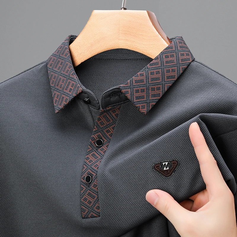 Autumn Mens Embroidered Printed Long Sleeved Polo Shirt Fashion Business Casual Lapel TShirt Mens Wear 250922