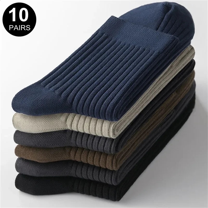 10 pairs/set of mens cotton long socks high-quality thick warm socks suitable for autumn winter mens weather 241111