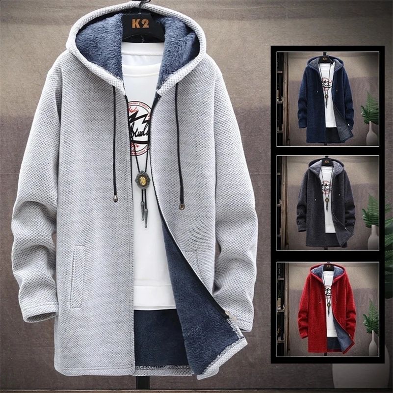 Mens Long Knit Cardigan Autumn Winter Sweater Coat Fleece Heavy Hoodie Solid Chenille Mens Fashion Jacket 250206