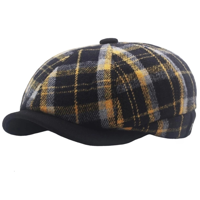 Berets Autumn Winter Hats for Men Women Vintage Plaid Octagonal sboy Cap Retro Artist Painter Wool Beret Hat 240603bj