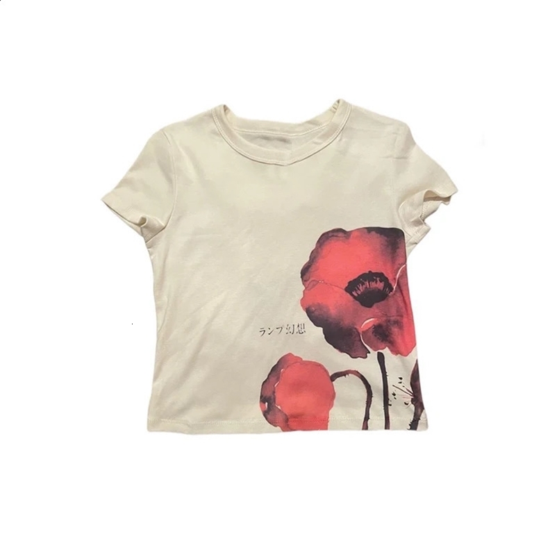 Aesthetic Summer Baby Tee Streetwear Gothic Harajuku Graphic Print T-shirt Women Vintage Crop Top Y2K Korean Clothes Emo250411bj