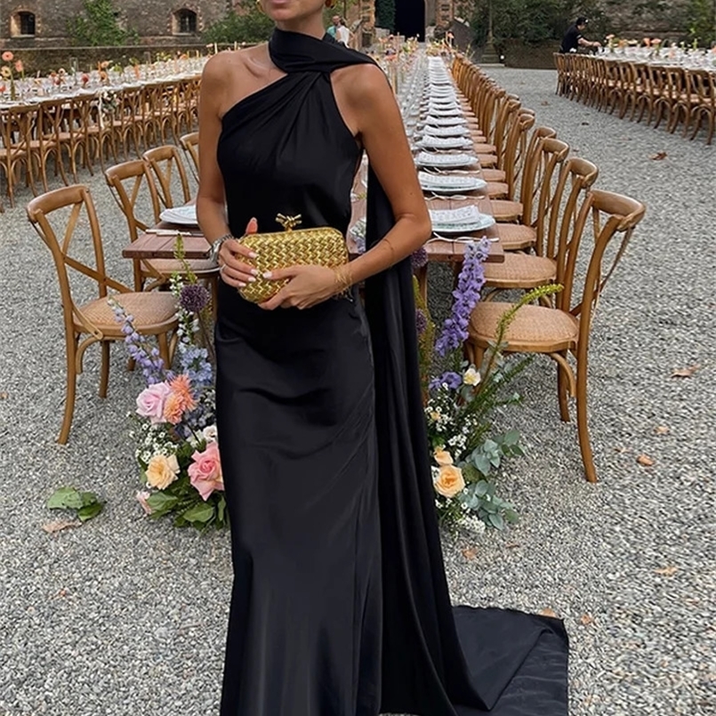 Elegant Ribbon Satin Long Party Dress Women Solid Sleeveless Backless Female Dresses Spring Summer Lady Chic Evening Gowns 250310