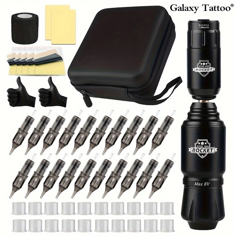 DM Wireless Tattoo Kit Complete Mini Rocket Machine Battery Case Needle Power Ink Rotary Tattoo Pen anent Makeup Tattoo Kit 240708bj
