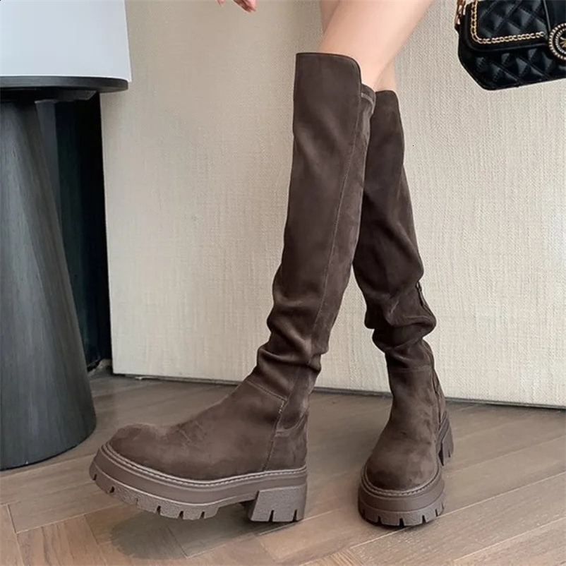Womens heat-resistant boots 2024 knee high simple shoes autumn and winter platform suede knight boots er fashion 240926bj