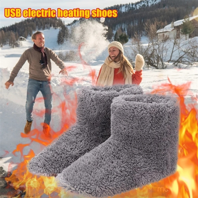 Couples Plush Comfortable USB Charging Foot Warmer Shoes Washable Warm Foot Electric Heated Shoes Home Winter Warming Slipper 250120bj