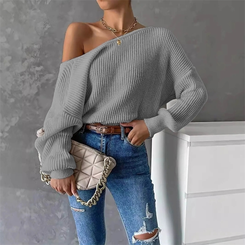 Femmes sexy off épaule du tricot tricot tops 2024 printemps automne d'automne élégant longue lanterne manches ruched v shaper backless pull 25012