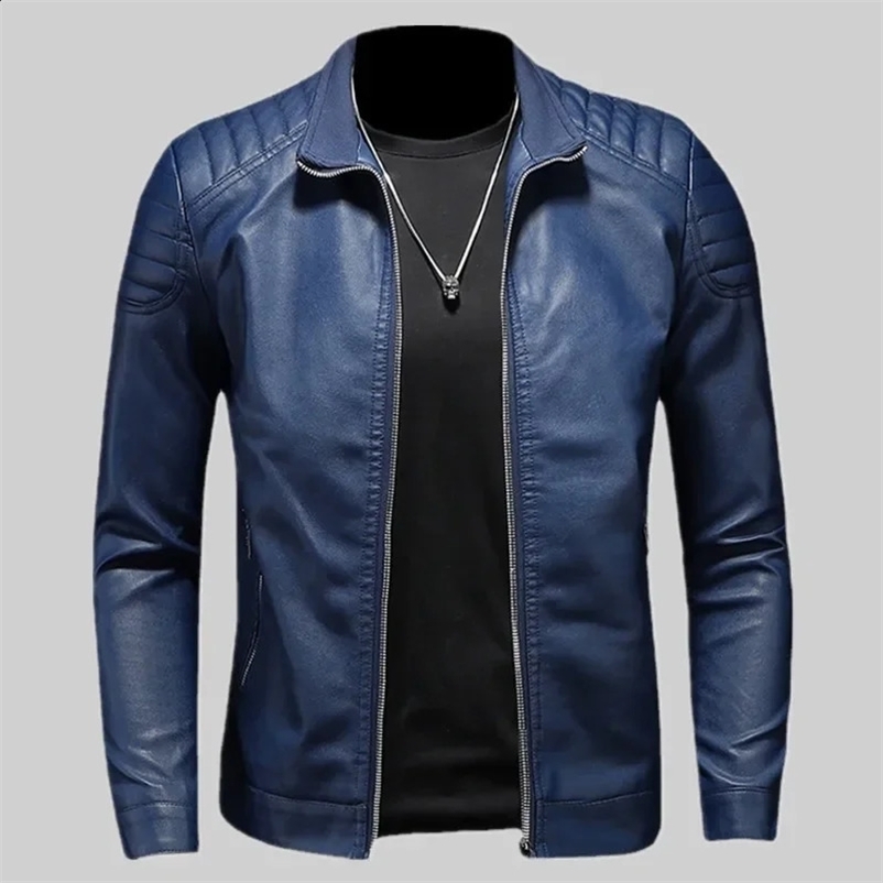 Spring Moto Pu Leather Jacket Men Motorcycle Leahter Jacket Male Stand Collar Casual Windbreaker Trendy Mens Clothing 240829
