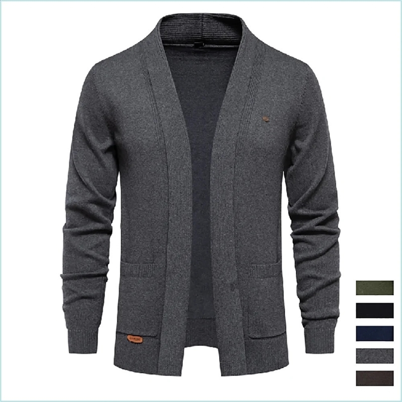 Winter Cotton Mens Cardigan High Quality Mens Sweater Fashion Collar Knitted Mens Sweater 240904bj