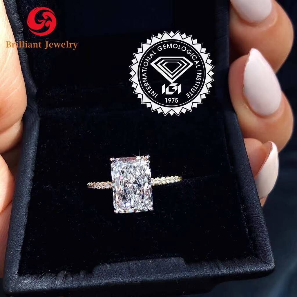 Custom Radiant Cut Lab Grown Diamond Ring 14K18K Yellow White Gold Engagement Wedding Ring IGI for GIA Certified