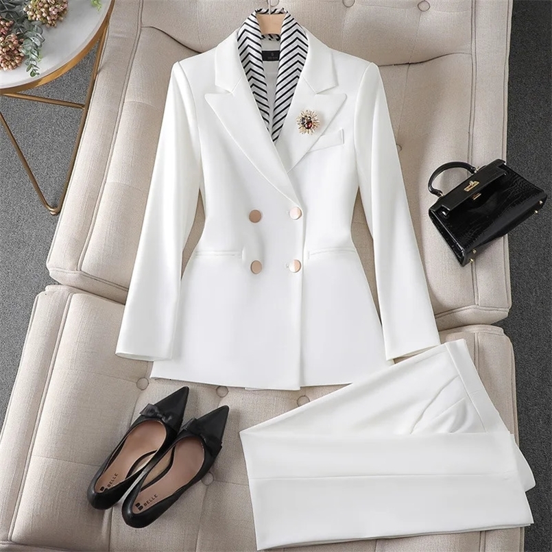Womens Suit Blazer And Pants 2 Piece White Elegant Pants Sets For Office Lady Casual Jacket Sets Evening Suit For Ladies 250226