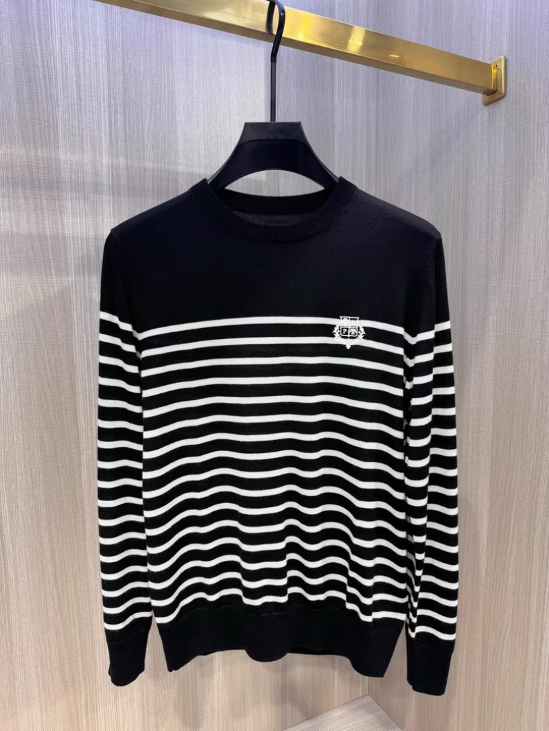 Designer Shirts Men 100% Merino Wool Embroidered Mens Round Neck Striped Sweater L1289