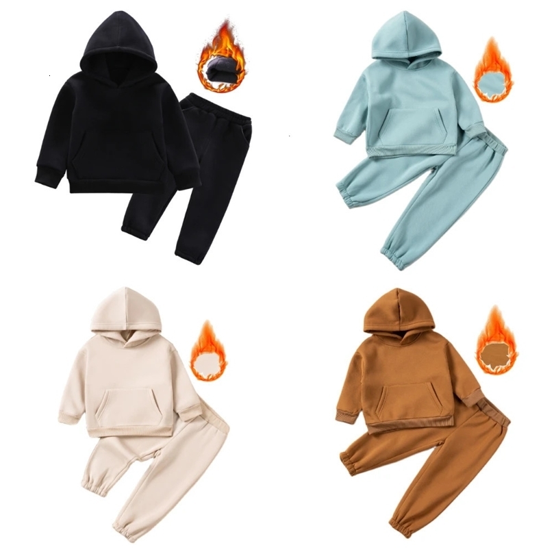 Clothing Sets Winter Kids 2PCS Warm Clothes Children Boys Girls Fleece Hoodie Outfits Toddler Sweatshirt Sweatpants Tracksuit 19Y 231025