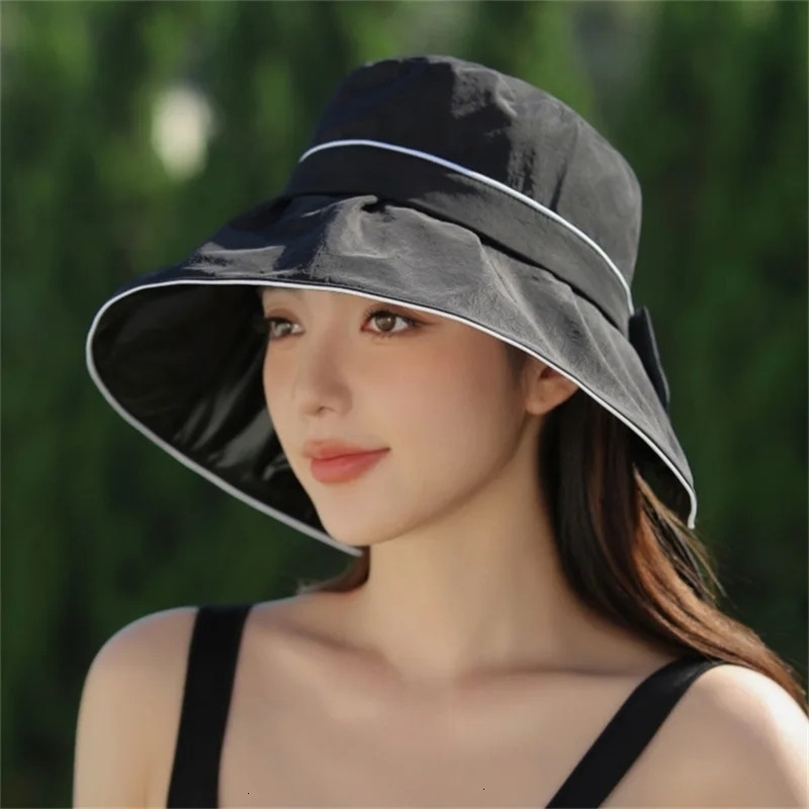 Sun Hat with UV Protection Wide Brim Korean Version Sweet for Women in Summer Sunscreen and Versatile Bowknot 240626