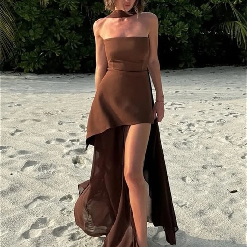 Tossy Summer Female With Ribbon Long Dress Elegant Mesh Backless Patchwork Slim Fashion Party Dress Gown Womens Bodycon Dress 250507