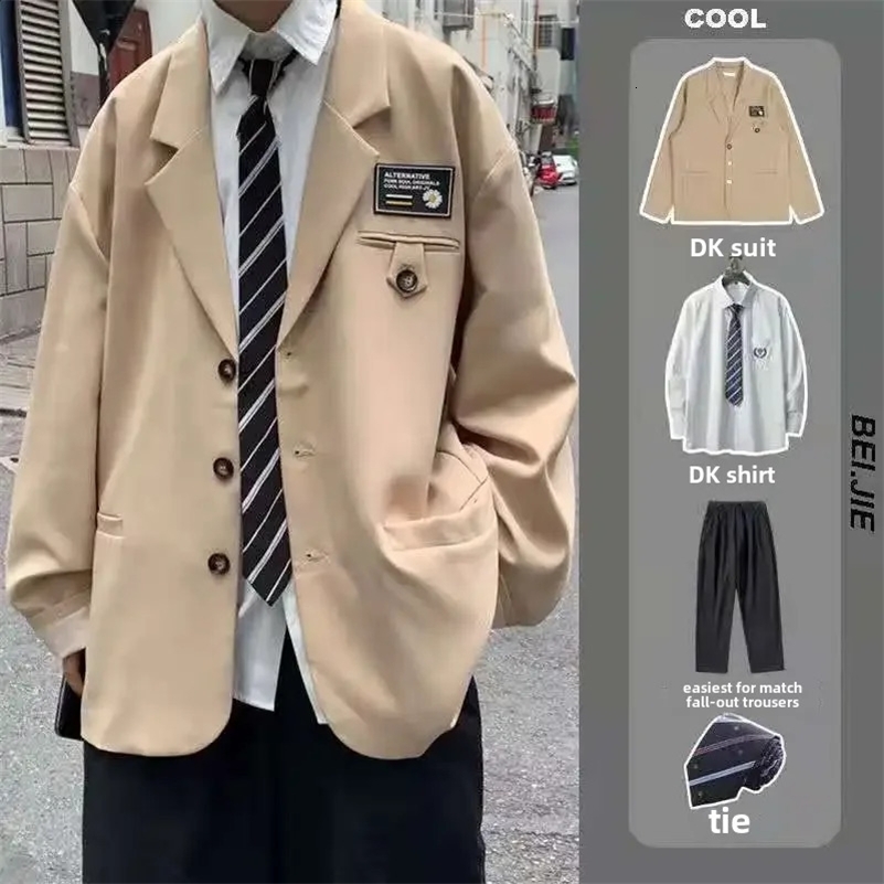 Autumn Western-style Mens Suit Korean Trendy Punk Style Three-piece Set Jacket Dakka Uniform Casual Scene 250409