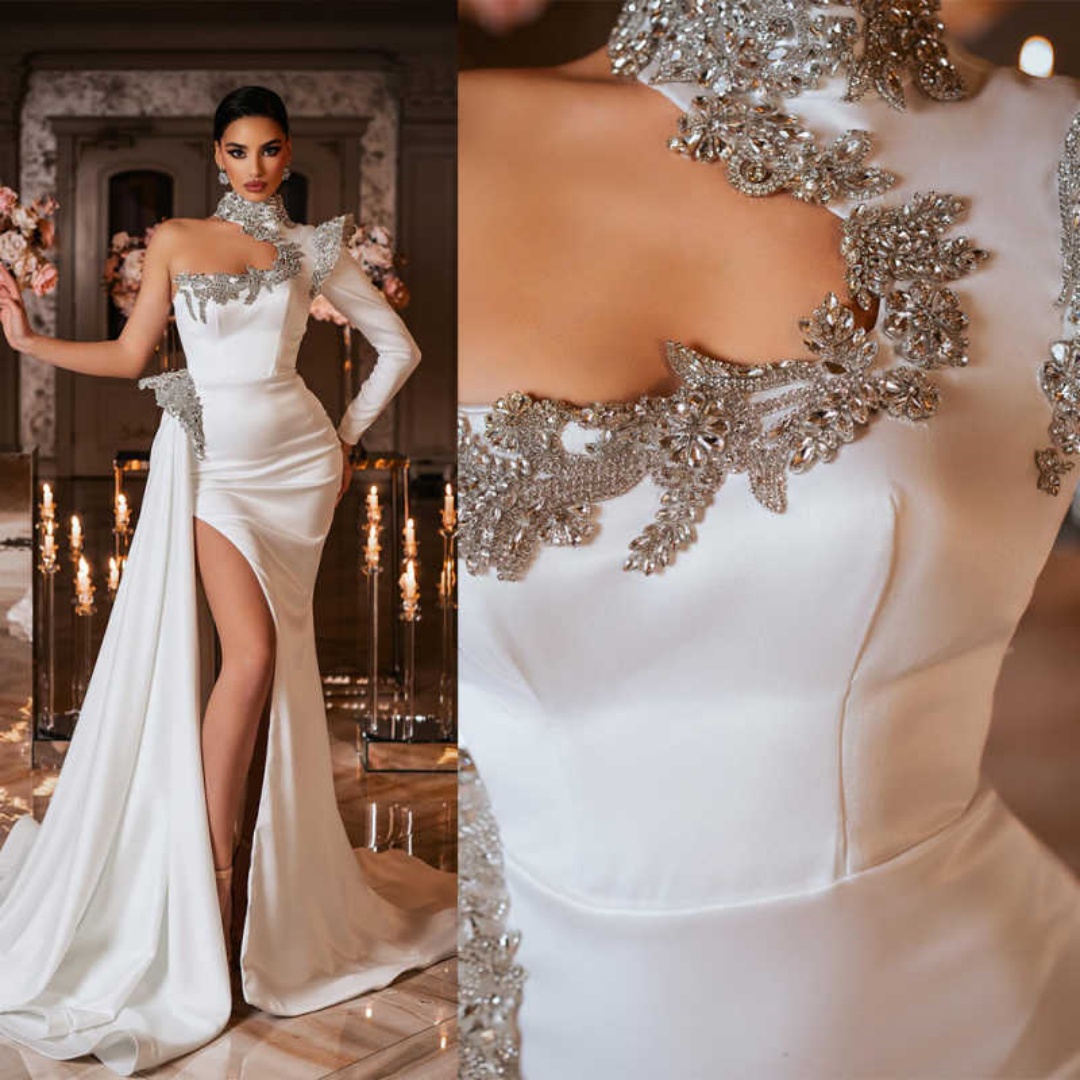 Luxury Evening Dresses Mermaid Halter Rhinestones Crystals Backless Sleeveless Prom Gowns Party Dresses Custom Made Vestidos de noche